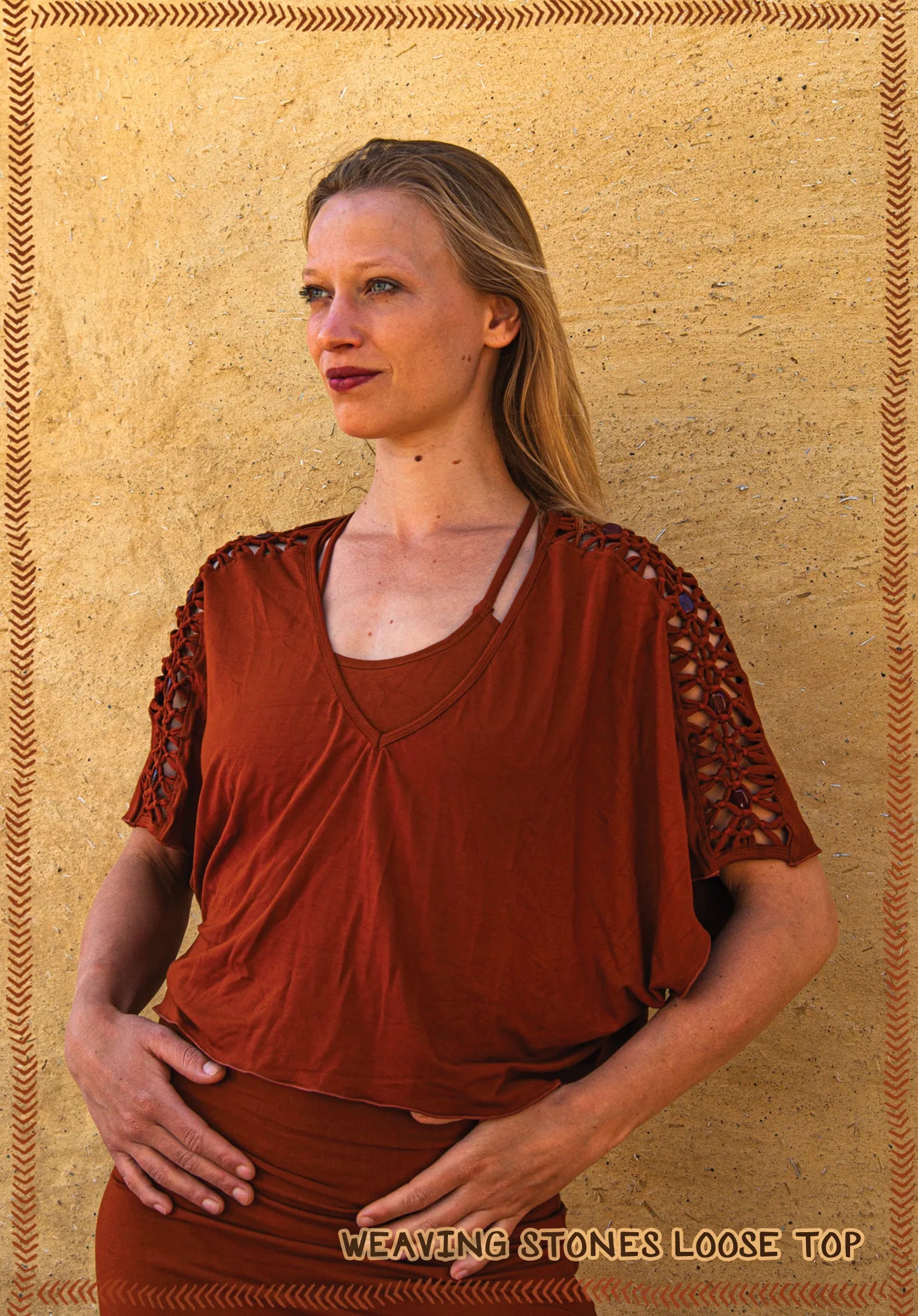 loose top spandex with macrame weaving stones