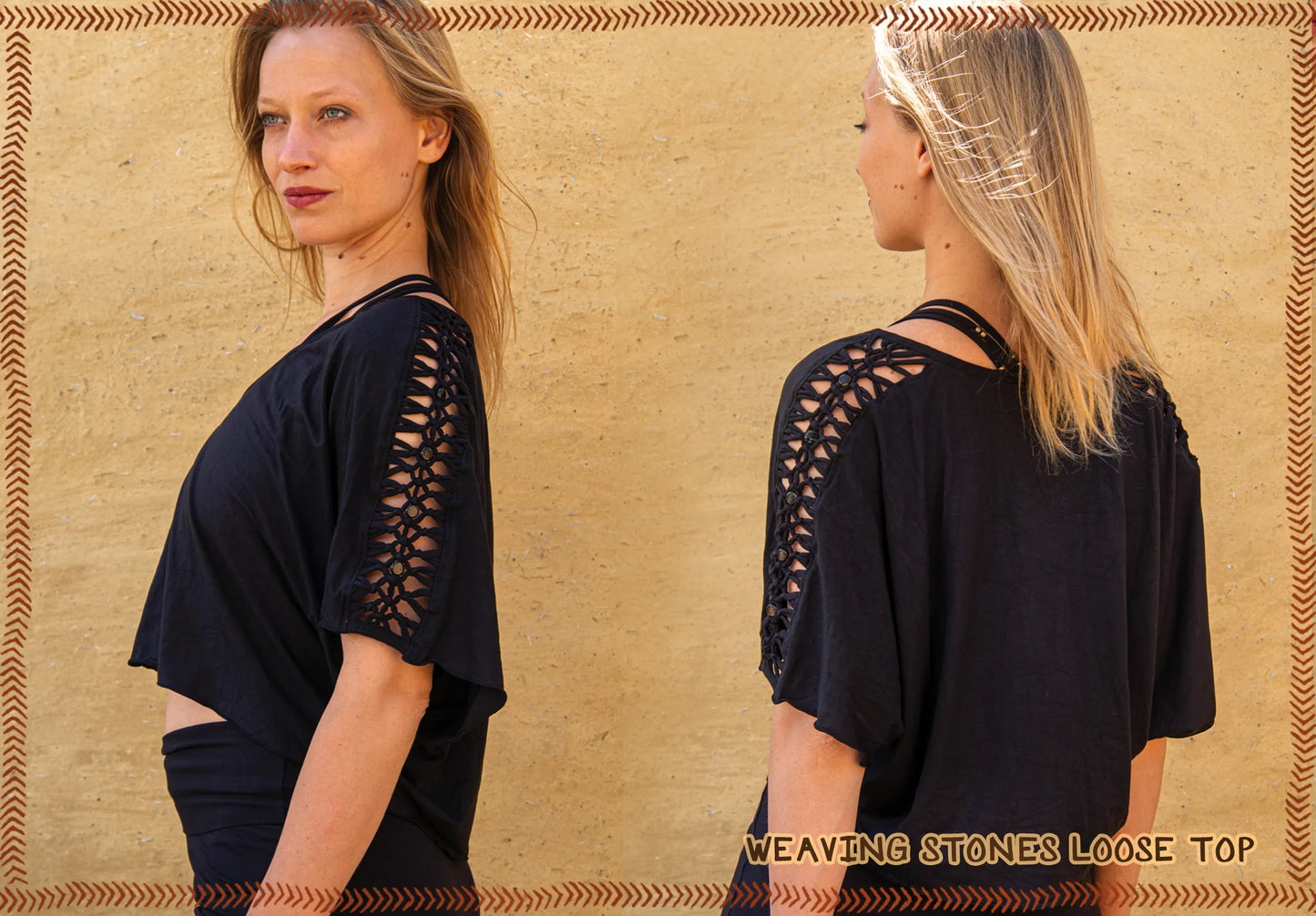 loose top spandex with macrame weaving stones