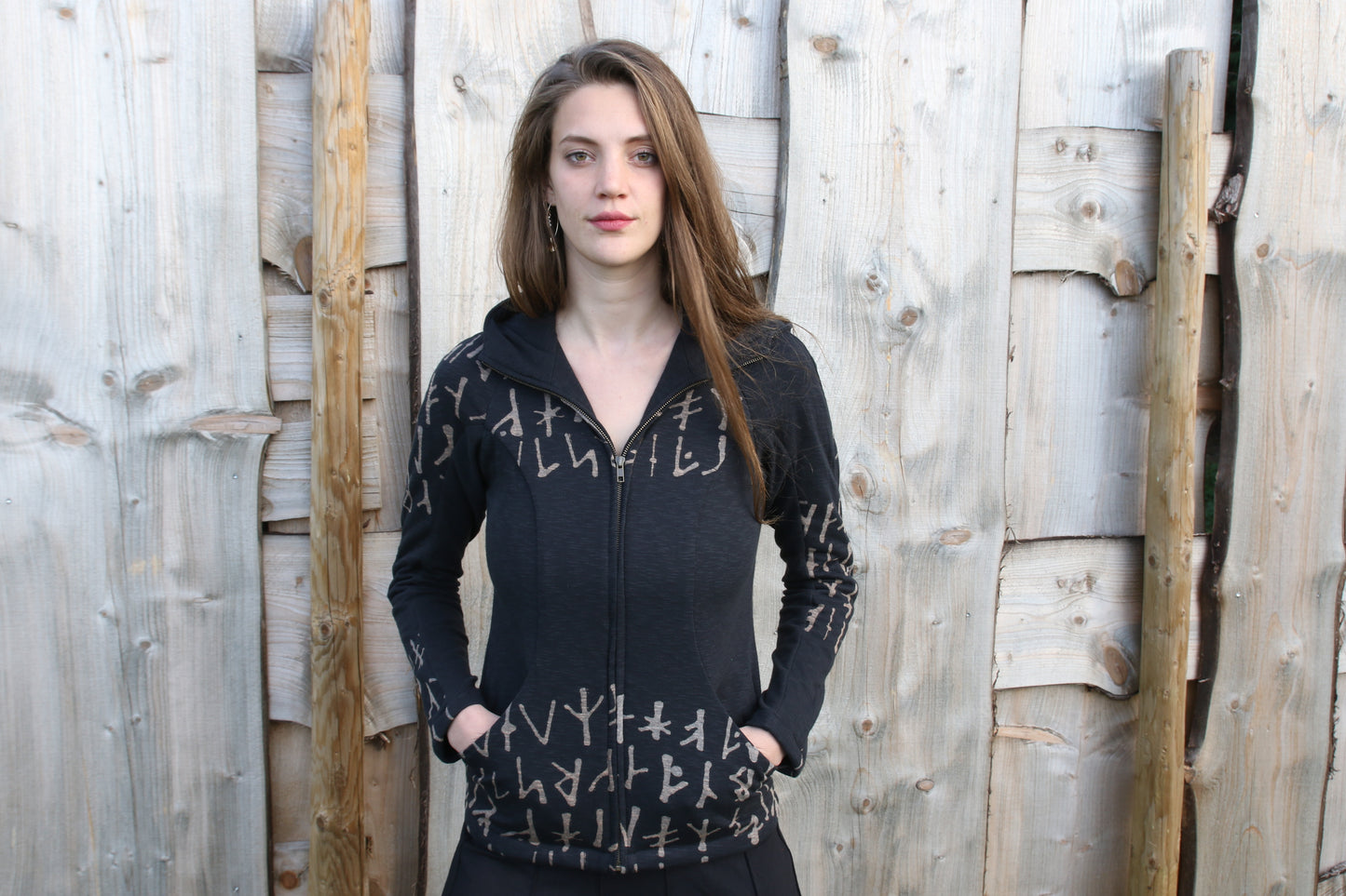 Jacket zip hood woman print